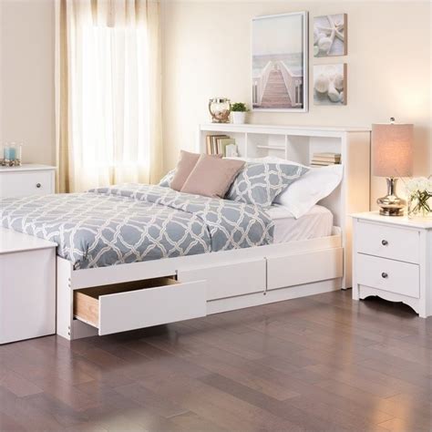 Prepac Monterey White Queen Bookcase Platform Storage Bed | Cymax Business