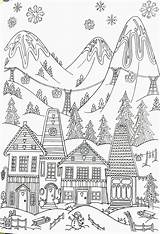 Whimsical Winter Ski Resort Coloring Page sketch template