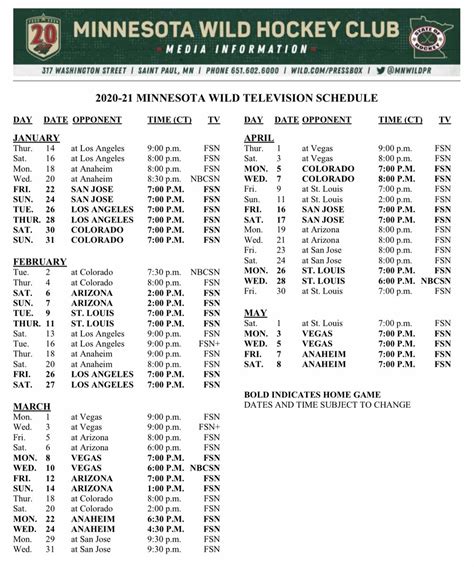 Mn Wild Schedule Printable - Free Printable Templates