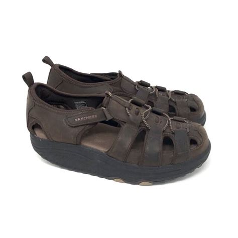 Skechers Shape Ups Trim Step Comfort Rocker Sandals Shoes Brown Leather ...