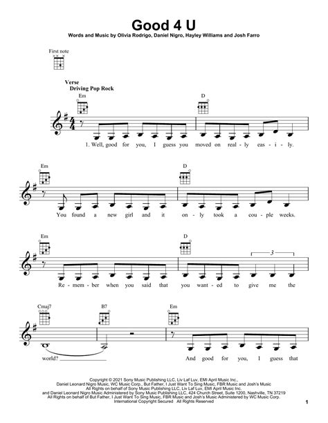 good 4 u by Olivia Rodrigo Sheet Music for Ukulele at Sheet Music Direct