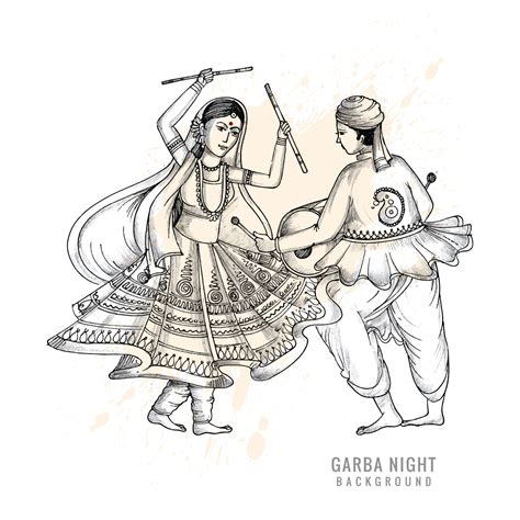 Beautiful couple playing dandiya in disco garba night sketch background 11155967 Vector Art at ...