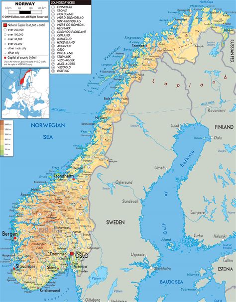 Grande mapa físico de Noruega con carreteras, ciudades y aeropuertos | Noruega | Europa | Mapas ...