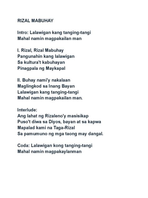 Mabuhay Rizal Lyrics