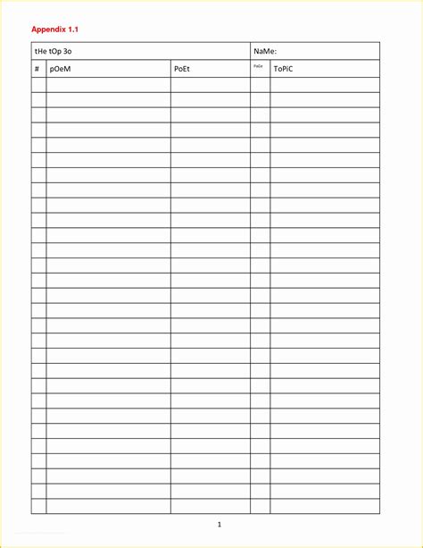 Printable Blank 2 Column Chart Template