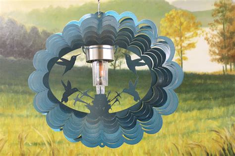 12" Solar Light Hummingbirds Wind Spinner - Teal Starlight