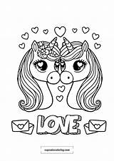 Image To color Of unicorns in Love  Heads coloring Page Valentines Day sketch template