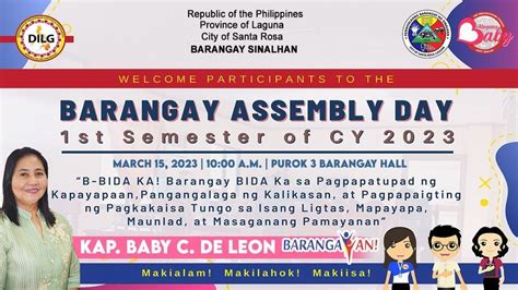 Barangay Assembly Day 1st Semester of CY 2023, Brgy. Sinalhan Barangay ...