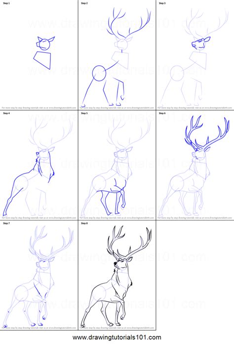 How to Draw The Elk from Fantasia Printable Drawing Sheet by DrawingTutorials101.com Deer ...