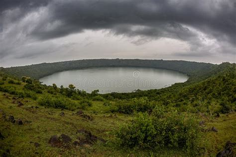 Lonar Lake National Geo-heritage Monument Crater Full Rim View at .Buldhana Stock Photo - Image ...