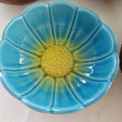 SET 5 VINTAGE Mid-Century-60's Glazed Flower Pottery Bowls Turquoise Yellow USA $39.00 - PicClick