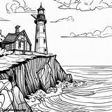 Lighthouse At The Edge Of Cliff Coloring Pages  For Kids sketch template