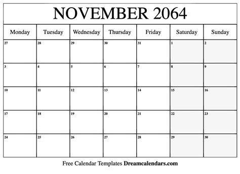 November 2064 calendar | Free blank printable with holidays