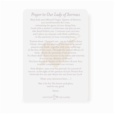 Our Lady of Sorrows Prayer Card – Novena Cards