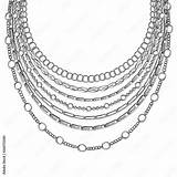 Black Outline Chain Neck Lace Vector Isolated On White Background With  sketch template