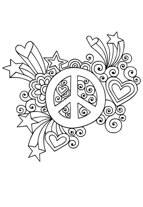 Free Printable Peace Sign Heart Coloring Page for Adults and Kids - Lystok.com