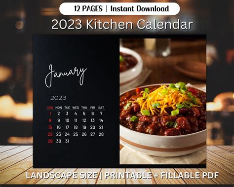 2023 Kitchen Landscape Calendar Printable Calendar Template - Etsy