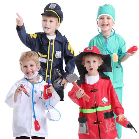 TOPTIE 4 Sets Kids Role Play Costume Doctor Surgeon Police Fireman Dress up Sets for 3 - 6 Years ...