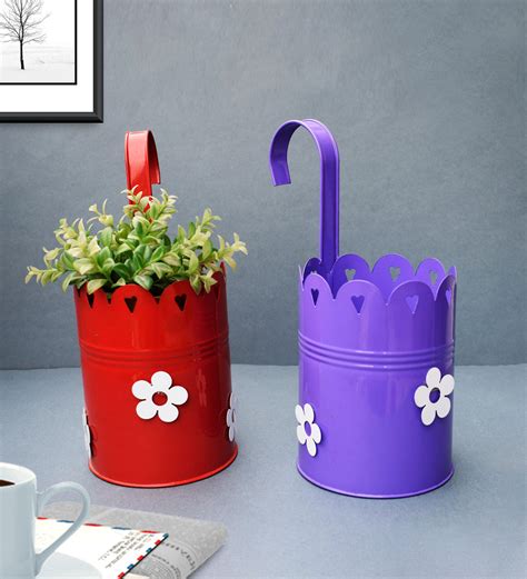 Buy Red and Blue Metal Hanging Planter -set of 2 by Color Palette at 27% OFF by Color Palette ...