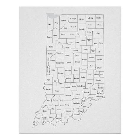 the state of indiana in black and white poster