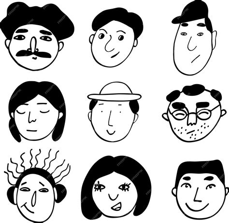 Premium Vector | A set of simple faces in doodle style vector illustration of various characters ...