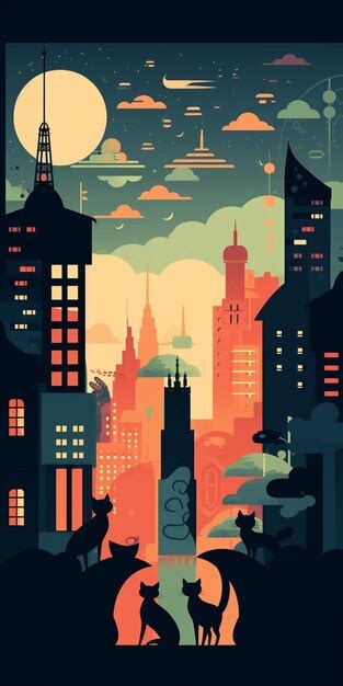 Premium Photo | A cityscape with a cityscape and a cartoon character.