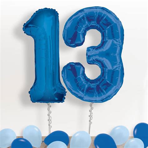 Blue 13th Birthday Balloon Numbers in a Box | Party Save Smile