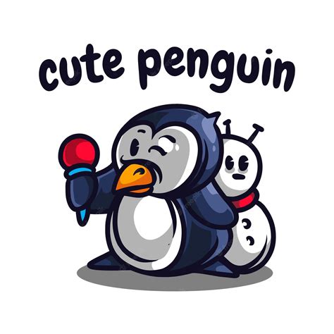 Premium Vector | Cute penguin holding ice cream mascot logo