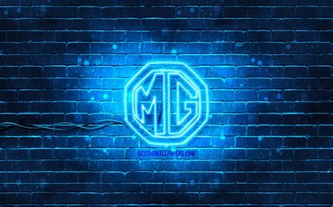 Download wallpapers MG blue logo, 4k, blue brickwall, MG logo, cars brands, MG neon logo, MG for ...