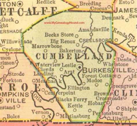 Cumberland County, Kentucky 1905 Map Burkesville, KY