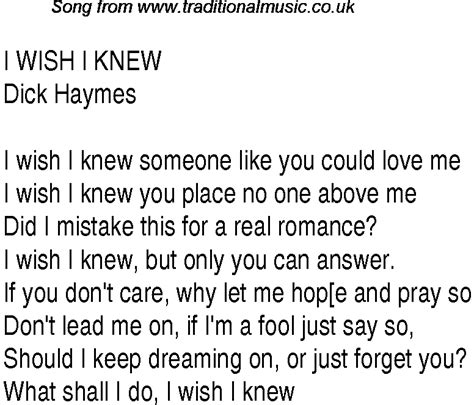 Top songs, 1945 music charts: lyrics for I Wish I Knew