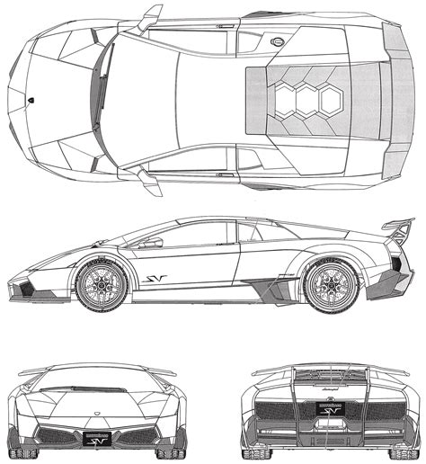 Lamborghini Murcielago LP 670-4 SV 2010 Blueprint - Download free blueprint for 3D modeling
