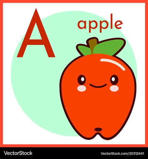 Cartoon fruit alphabet flashcard a is for apple Vector Image