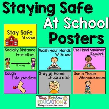 Staying Safe at School Posters (Covid-19) by Miss Rainbow Education