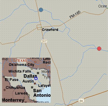 Map for Middle Bosque River, Texas, white water, Crawford to FM 3047