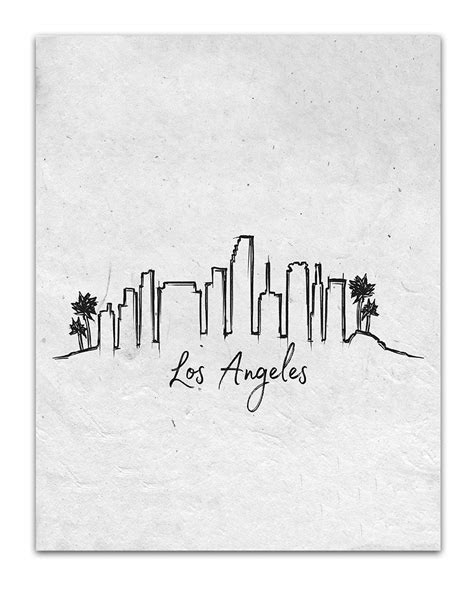 Los Angeles Skyline Black And White Drawing