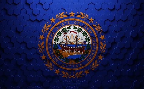 Download wallpapers Flag of New Hampshire, honeycomb art, New Hampshire hexagons flag, New ...