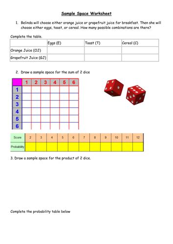 Sample Space: KS3 probability activity by bballard - Teaching Resources - Tes