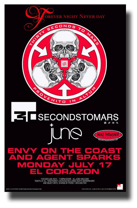 Thirty Seconds To Mars Poster 11 x 17 inches 30 Blk Seattle – ConcertPoster.Org