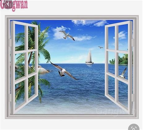 Wall sticker palm and beach sunny view 3d window effect art etsy – Artofit