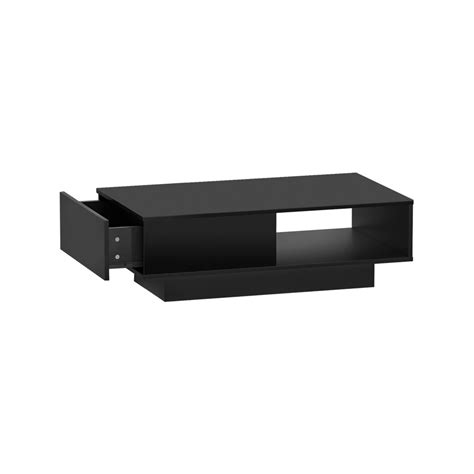 Artiss Coffee Table LED Lights High Gloss Storage Drawer Black ...