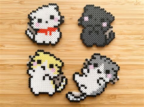 Kawaii Cat 8bit Pixel Perler Beads Art, Can Be Fridge Magnet, Keychain, Phone Charm and Badge ...