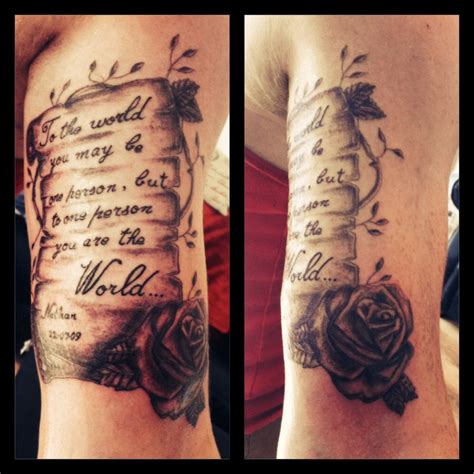 Scroll and rose tattoo | Scroll tattoos, Rose tattoos, Rib tattoo