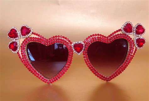 Festival Party Red Love Heart Shaped Embellished Bling Sunglasses/ Sunnies/ Eyewear. Rhinestone ...