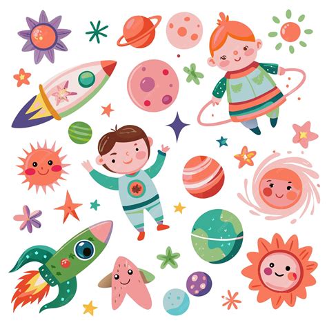 Space Explorers Kids in Rocket Ships Planets and Stars | Premium AI ...