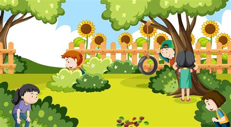 Children playing hide and seek at the park 7206626 Vector Art at Vecteezy