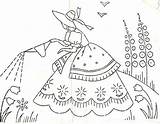 VINTAGE Original embroidery Transfer Design  CRINOLINE Lady With sketch template