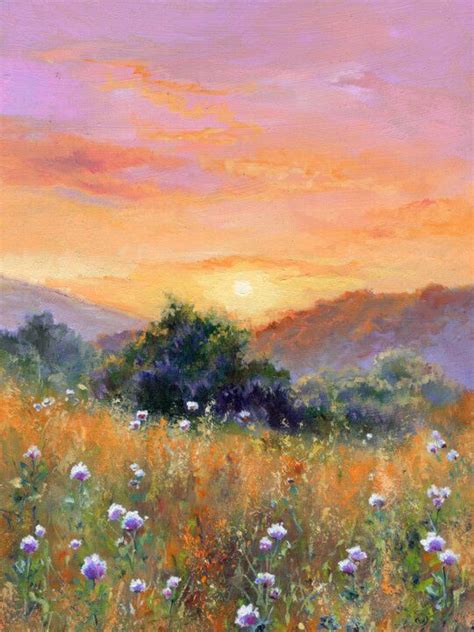 Summer Sunset Field Landscape, Painting by Lucia Verdejo | Artmajeur ...