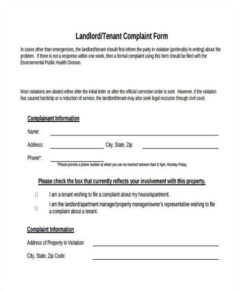 FREE 7+ Sample Landlord Complaint Forms in PDF | MS Word