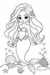Kawaii Mermaid Princess coloring Page For Kid In 2025  Coloring Pages sketch template
